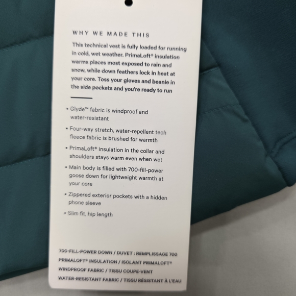 Lululemon Womens 2 Down For It All Vest Teal Insulated Running Layer Outdoors - Picture 6 of 14